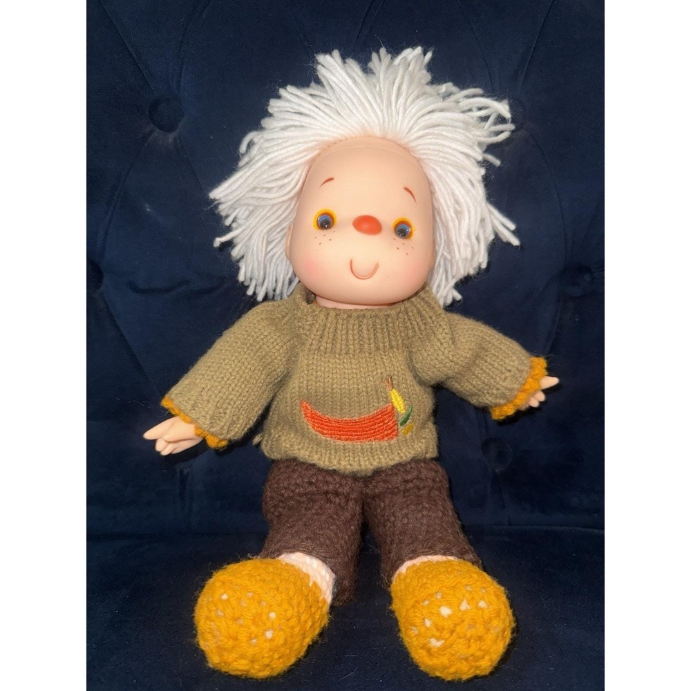 Vintage Handmade Yarn Hair Cloth Doll w/ Crocheted Clothes Retro- Folk Art 1970s